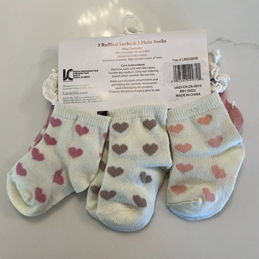 Little Me heart ruffle socks baby girl 0-6 months